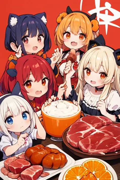 Hand(Meat on the bone🍖 )、background(orange)
、Five Girls、