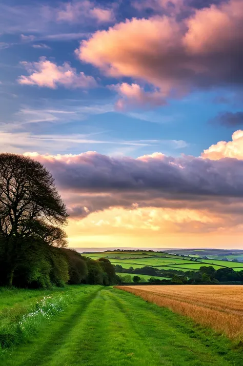 Original landscape，Sky and clouds，Tyndall effect，A country road，Colorful hot air balloon，High quality desktop wallpaper, Verdant forest, Detailed field properties, Beautiful English countryside, Stunning scenery, Rolling Hills, Landscape Wallpaper, Lush co...