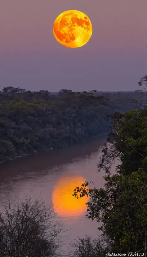 River and orange moon