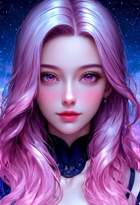 High Detail, Super Detail, Ultra-high resolution, Girl enjoying time in fantasy galaxy, Surrounded by stars, The warm light shines on her, Background is starry sky，There are colorful galaxies and galaxy clouds, Stars flew around her, Delicate face, Add a f...