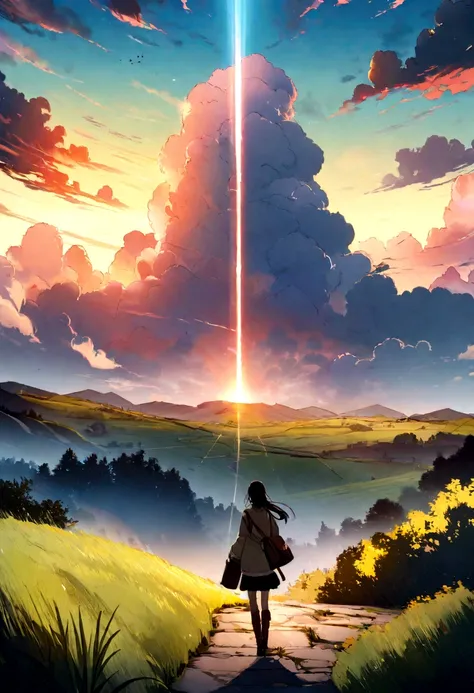 Your Name Illustration Beautiful landscape background in 8K quality Taki and Mitsuba、1024 x 1280px、Jpg、300DPI、