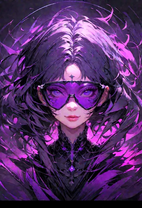 happy girl, centred, looking at the camera, approaching perfection, dynamic, shades of purple, highy detailed, digitalpainting, art station, conceptual artwork, Soft, sharp focus, illustration, arte de Carne Griffiths e Wadim Kashin, face detailed, 4K