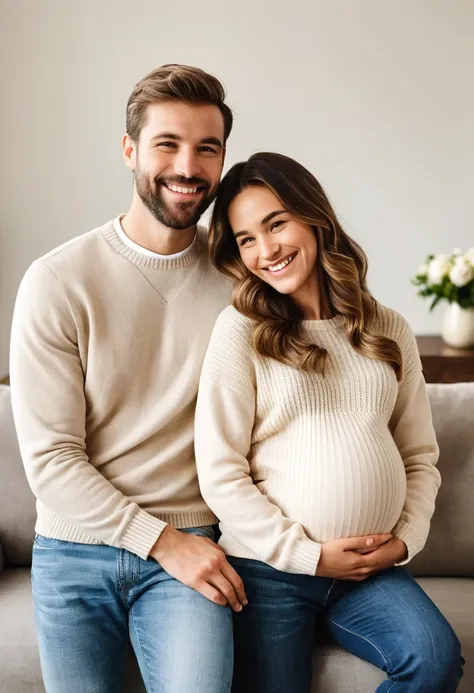 a heartwarming family image featuring two pregnant european sisters in their 5th month. both sisters are wearing semi-transparen...