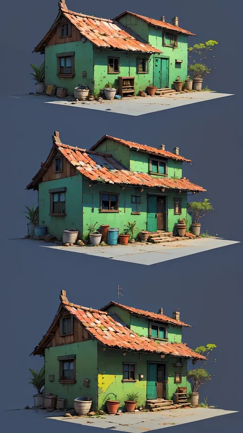 cluster of small houses, brazilian aesthetics, brazil color palette,  unfinished sketch, digital illustration, (simple backgroun...