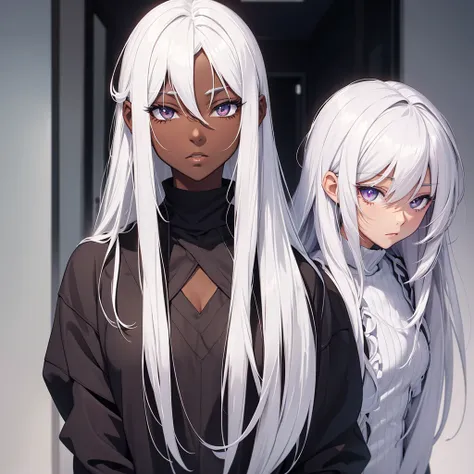 Dark skin anime trap with white hair