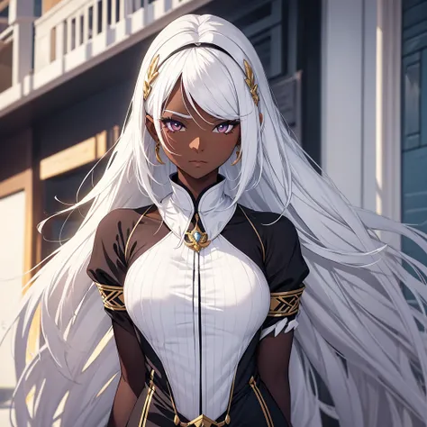 Dark skin anime ladyboy with white hair