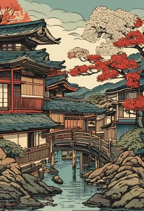 Everyday Scenes in Japan、Ukiyo-e style、high resolution