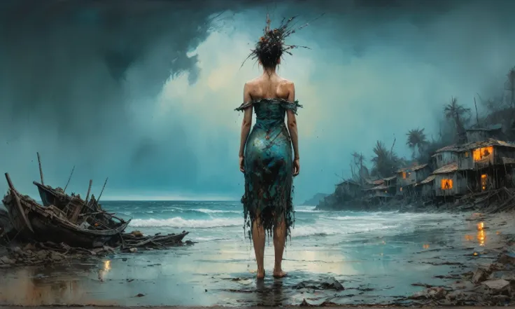  woman, stunning, highly detailed, 8k, ornate, intricate, cinematic, dehazed, atmospheric, (oil painting:0.75), (splash art:0.75),(teal:0.2),(orange:0.2), (by Jeremy Mann:0.5), (by John Constable:0.1),(by El Greco:0.5),(acrylic paint:0.75)full-body-shot,Hi...