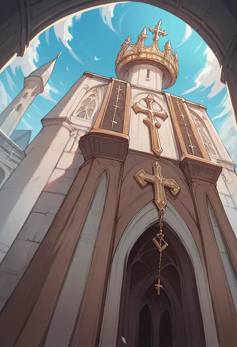 divine，low angle shot，cinematic，crown，church