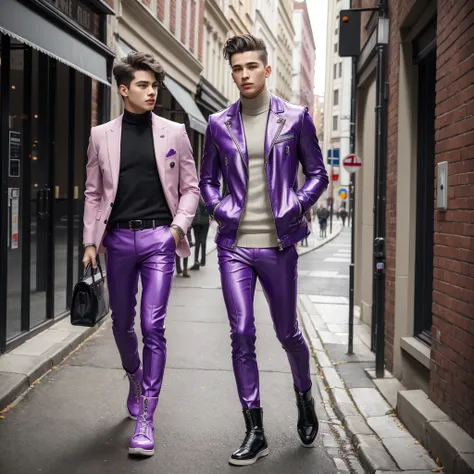 ((best qualityer)), ((work of art)), (detailded), 1 boy, jacket purple, purple pants, pink boots.