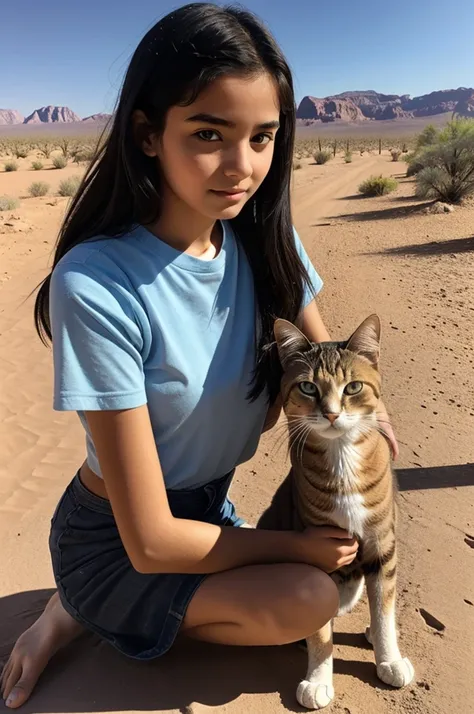 Girl of 16-18 looking for her cat in a desert place