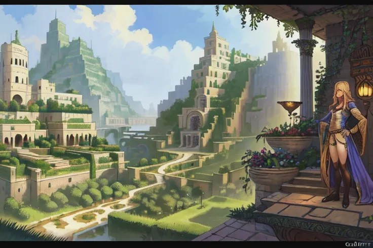 fantasy landscape, like the hanging gardens of babylon, by joubert