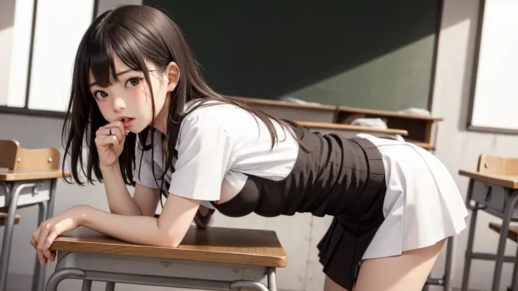 8K quality、High resolution、Man and woman in love、A man presses his penis against a woman from behind、Sexする、Beautiful fair skin texture、High resolutionの瞳、Japanese high school girls、Summer uniform、Open-neck short-sleeved white shirt、Cleavage、mini skirt、Brown...