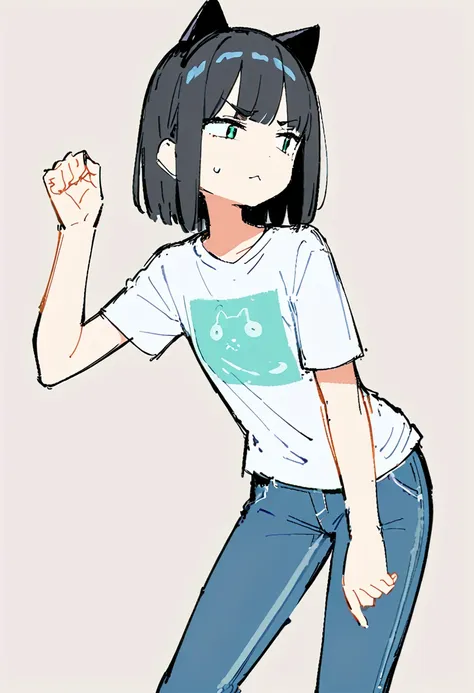 (((dynamic pose))),((sad expression)) , ((masterpiece)),(((highest quality))),(sketch),((girls in their 20s)),short black hair,b...