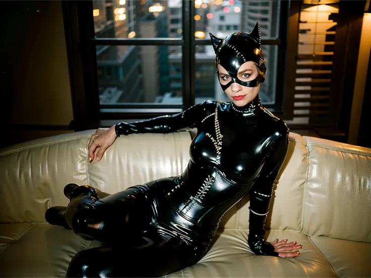 (masterpiece), (best quality), (solo, 1 girl), (epicreallife:1.0), (young woman), (european model), (catwoman latex bodysuit), (...