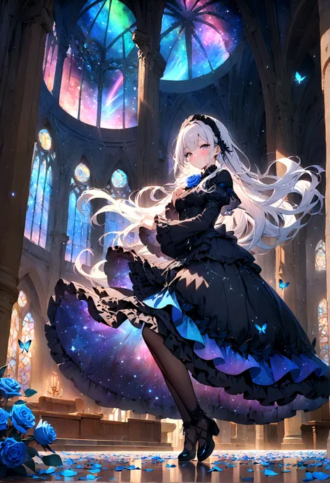 ((masterpiece:1.4)), (best quality), (ultra-detailed), anime style, 1girl, white hair, long hair, (gothic lolita), musical note,...