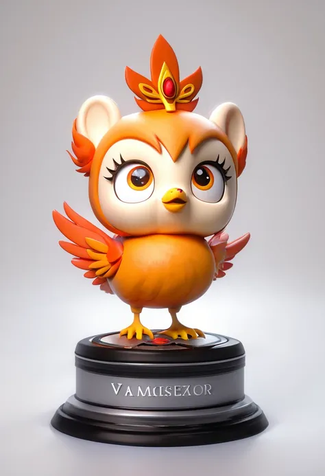 1 cute baby phoenix IP，（Cartoon Phoenix）（Front view:1.4），software，Exquisite facial features，（Orange feathers），Round figure，Big round eyes，Clean white background，Natural Lighting，8K，masterpiece，Top quality，very good，3D Style, C4D, mixer，oc rendering