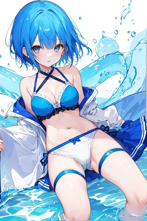 Girl、Blue hair short、bikini