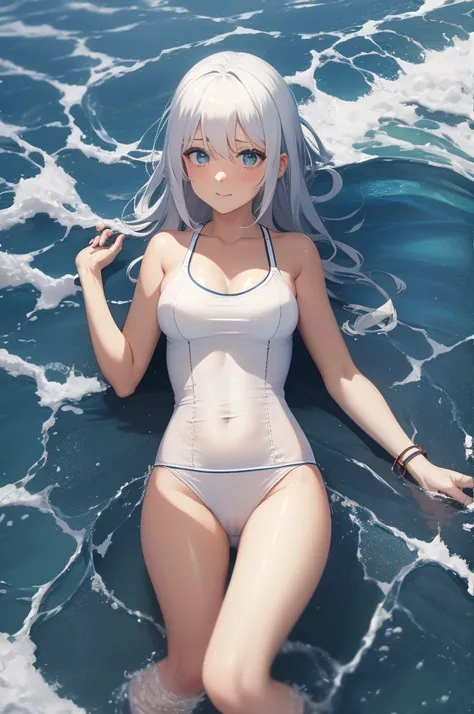 Cute girl white hair swimsuit wet