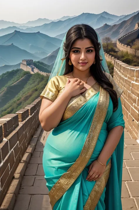 1 Heavenly beautiful and goddess beauty cute and sweet looking face Arabian female in front of Great Wall of China, Heavenly beautiful Overweight, Heavenly beautiful Extremely fat, Heavenly beautiful and attractive Chubby figure , Heavenly beautiful lookin...