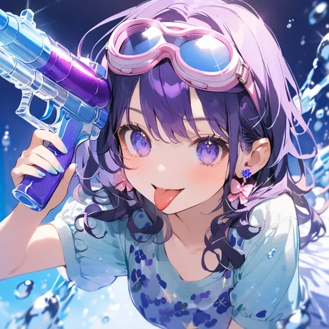 girl goggles earrings stick out tongue grape glitter cute energetic blue color sparkling water gun grape blue theme 