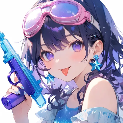 girl goggles earrings stick out tongue grape glitter cute energetic blue color sparkling water gun grape blue theme 