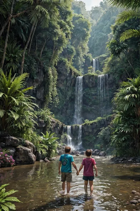 unreal engine 5 render, jungle, river, flowers, extremely detailed, colorful, beautiful!
A Father and Son skipping rocks on the river, and they have their mixed breed dog wagging its tail.