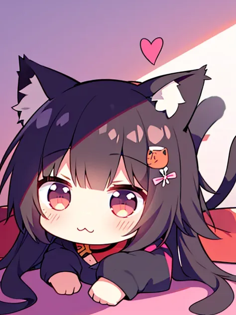 chibi, cat bars,animal ear fluff,:3,cat&#39;s tail,cat girl,modo kemonomimi, maomao,1 girl,blunt bangs,green fur,wide,blue eyes,...