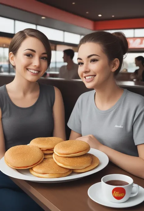 italy. a highly realistic scene of three teenage girls and one younger girl celebrating together at a mcdonald's restaurant in t...