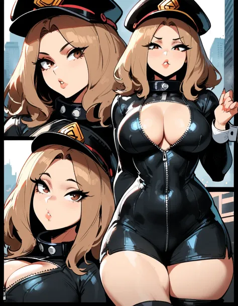 1girl, utsushimi kemii, boku no hero academia  masterpiece, best quality, very aesthetic, absurdres, newest  slim body,///// ,by nyantcha,cutesexyrobutts , by khyle,,////// beautiful face, sexy, simple black catsuit with blending patterned lines and a zipp...