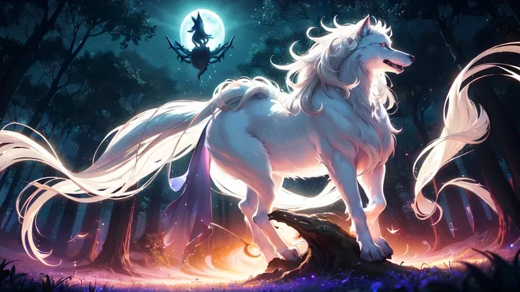 1 Big Wolf, mythical creature, nine tails, (glowing eyes:0.9), red fur, elegant posture, (spiritual aura:1.2), flowing mane, (floating in the air:1.3), mysterious, (wisdom:1.1), seductive, (enchanted forest background:1.4), moonlit night, magical, ancient,...