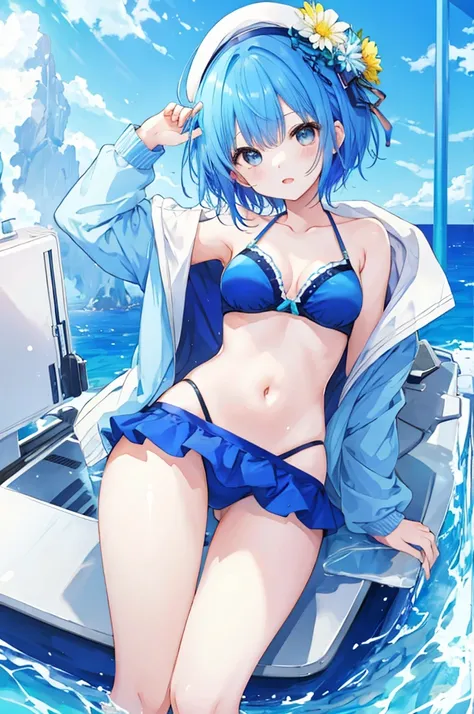 Girl、Blue hair short、bikini、sexy