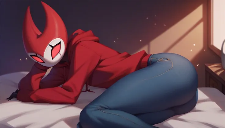 score_9, score_8_up, score_7_up, score_6_up, zPDXL2, grimm (hollow knight), vampire, bat, 1boy, solo, cute face, detailed eyes, red hoodie, jeans, portrait, thick thighs, anthro, thick ass, near the screen,pov, legs open 