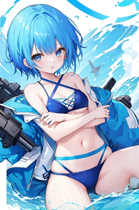 Girl、Blue hair short、bikini、sexy