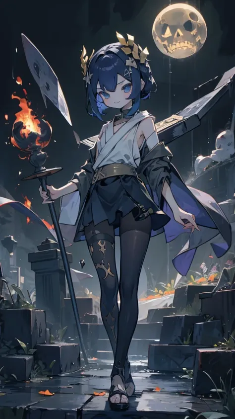 Big ass loli，白丝Tights，Pluto，Hades，Spooky style，Dark style，Dark Style，Greek style，Greek clothes，Netherworld Theme，Death Theme，白丝Tights小萝莉，白丝Tights，Greek stylerobe，白丝Tights，Big Ass，Smile，Close-up above the waist，Close-up above the waist，robe，希腊robe，Skeleton视...