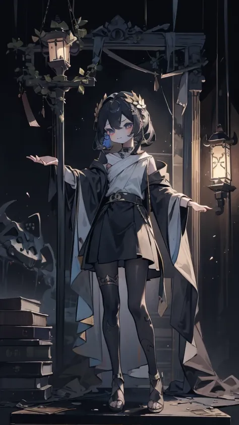 Big ass loli，白丝Tights，Pluto，Hades，Spooky style，Dark style，Dark Style，Greek style，Greek clothes，Netherworld Theme，Death Theme，白丝Tights小萝莉，白丝Tights，Greek stylerobe，白丝Tights，Big Ass，Smile，Close-up above the waist，Close-up above the waist，robe，希腊robe，Skeleton视...