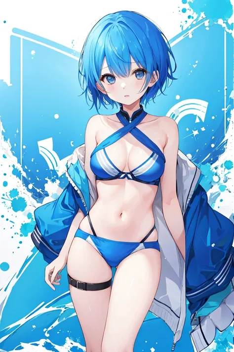 Girl、Blue hair short、bikini、sexy