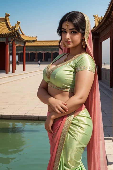 1 Heavenly beautiful and goddess beauty cute and sweet looking face Arabian female in front of Summer Palace, China, Heavenly beautiful Overweight, Heavenly beautiful Extremely fat, Heavenly beautiful and attractive Chubby figure , Heavenly beautiful looki...