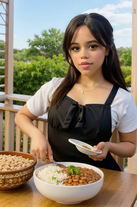 jenna_ortega she eating beans and rice