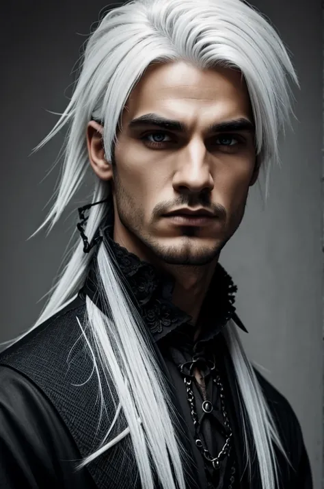 A gothic man with white hair and black tips