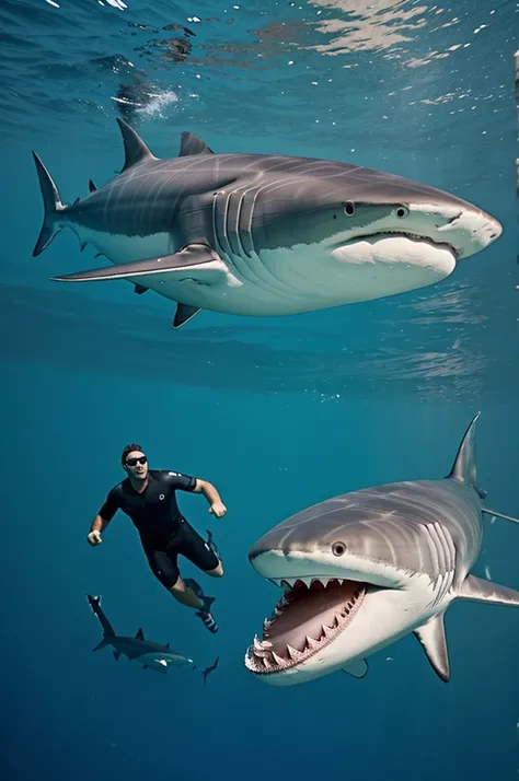 A man goes swimming and the big shark comes