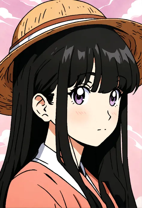 Anime girl with long black hair wearing a straw hat, Anime Style 4k, Beautiful anime portraits, Anime Moe Art Style, anime art wallpaper 4k, anime art wallpaper 4k, High quality anime art style, Anime style portrait, Gwaiz, artwork in the style of Gwaiz, D...