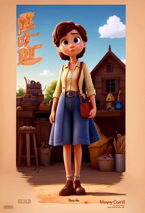 Create a 3D Movie Poster Inspired by Disney Pixar, The scene must be in the digital art style of a country girl