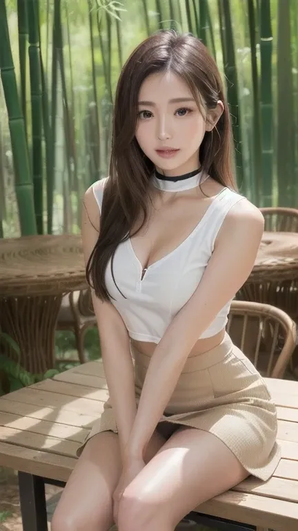 (Highest quality, 8K, Tabletop, Ultra HD: 1.3), One Girl, Medium chest ,Light brown hair, Blunt bangs, Hair behind the ear, Hair that falls over the shoulders, Long Hair,  Slim figure, Ultra Fine Face, Delicate lips, Beautiful Eyes, double eyelid, lipstick...