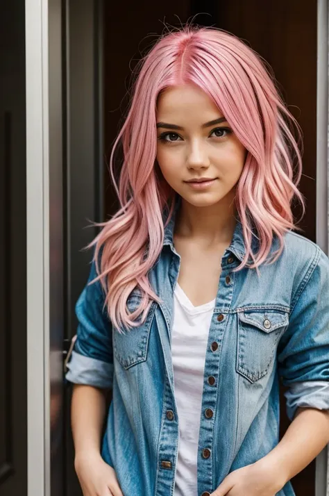 A girl with pink hair