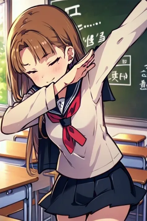 masterpiece, super details, best quality, babe, forehead, bangs, school sailor uniform, dabdance, classroom,