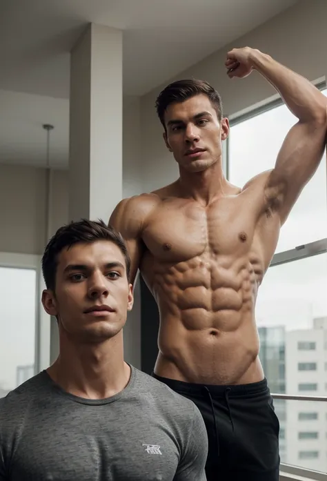 arafed man, tumblr, hyperrealism, lean body, lean physique, prefect body, ripped, fit pic, shredded, attractive body, slender build, chiseled jawline, 6 feet tall, tall man,  caucasian, german, norwegian, pale skin, very short hair, black t-shirt