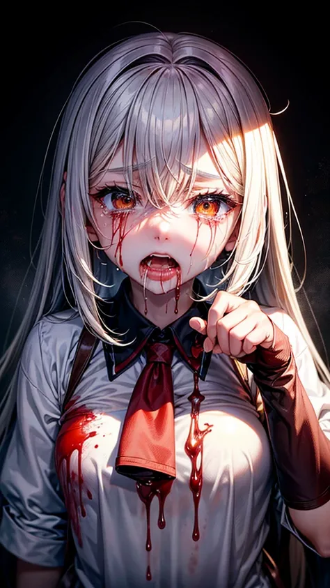 Distorting your beautiful face、With tears and a runny nose、With blood dripping from his limbs、While leaking urine and love juice from the lower mouth