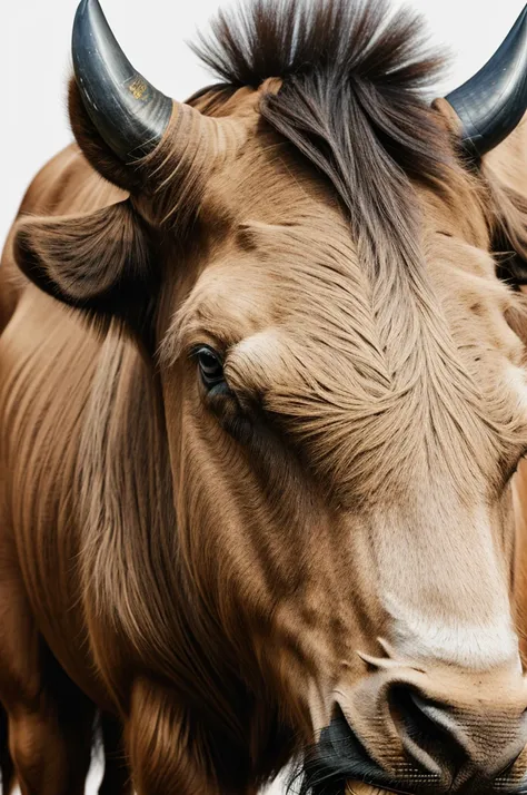 Extremely detailed 8k buffalo, ultra detailed:1.3, ultra delicate and detailed face:1.3, (absurdities, texture, Masterpiece), Buffalo happy why on a white background in a cartoon style