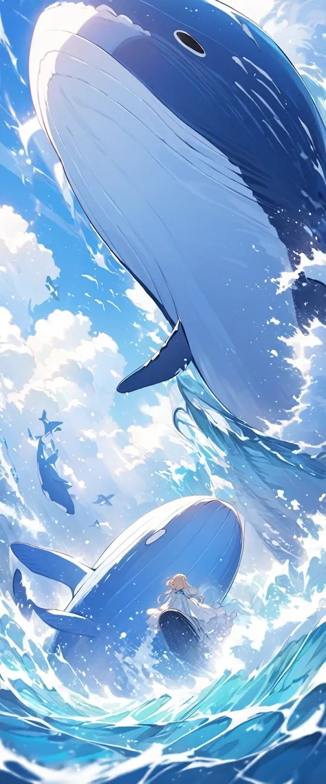 Gentle breezes gather together and become the blue of the sky. Raging waves pile up and become the blue of the sea. If it is filled with our prayers, the blue of hope that all our parents have longed for will be revived.　A giant whale jumping